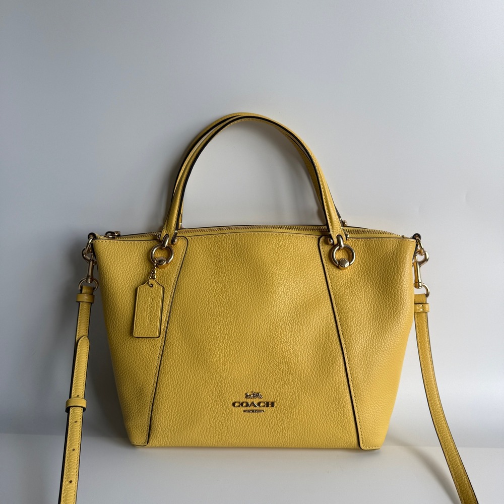 Coach Kacey Satchel Mustard Yellow Pebbled Leather Crossbody Handbag C6229
